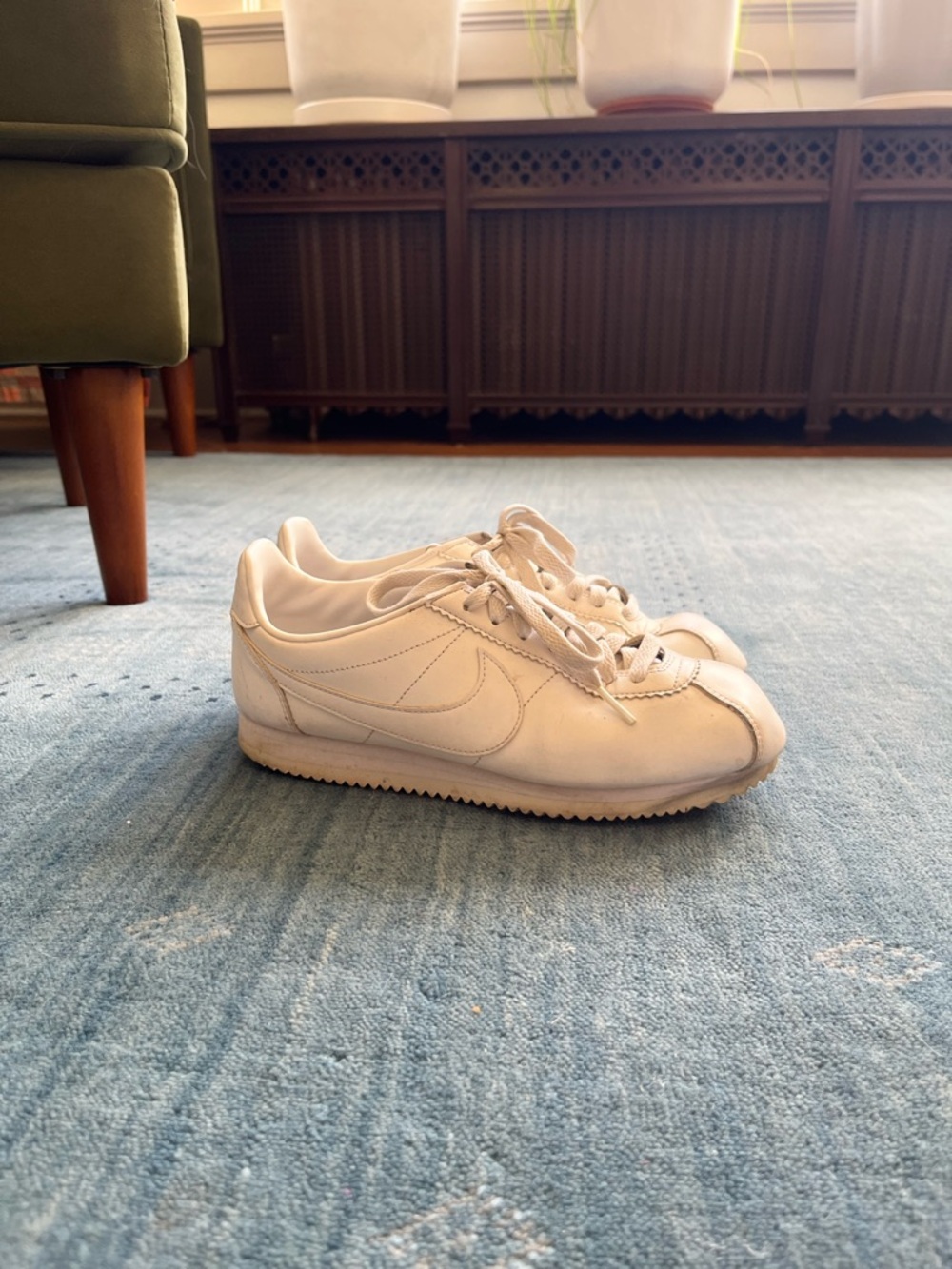 Nike All-White Low-Top Leather Sneakers